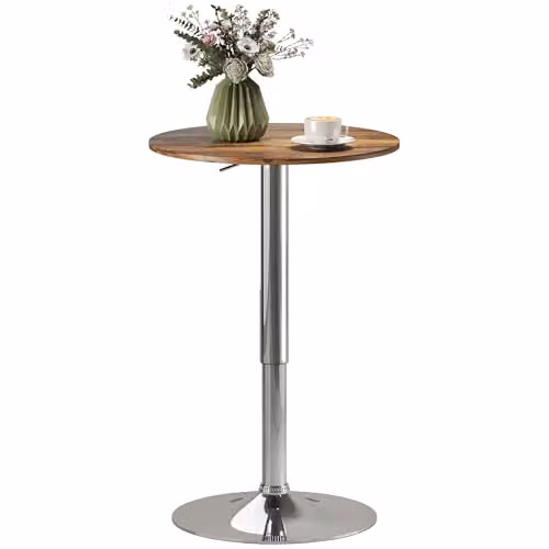 HOMCOM Round Bar Table with 360 Degree Swivel and Adjustable Height in Rustic Brown – 1