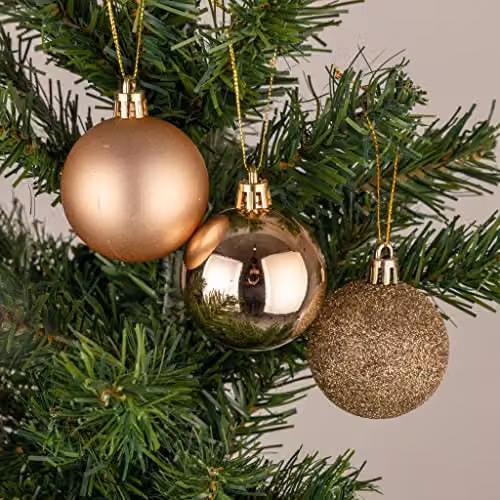 Shatchi 6-Piece Shatterproof Gold Christmas Bauble Hanging Decorations, 60mm Round Plastic Ornaments – 2