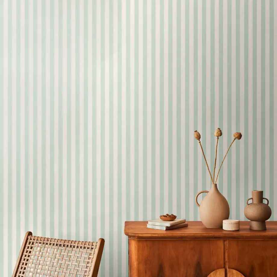 Hoopla Walls Shadow Stripe Sand Wallpaper in Duck Egg Blue – 2