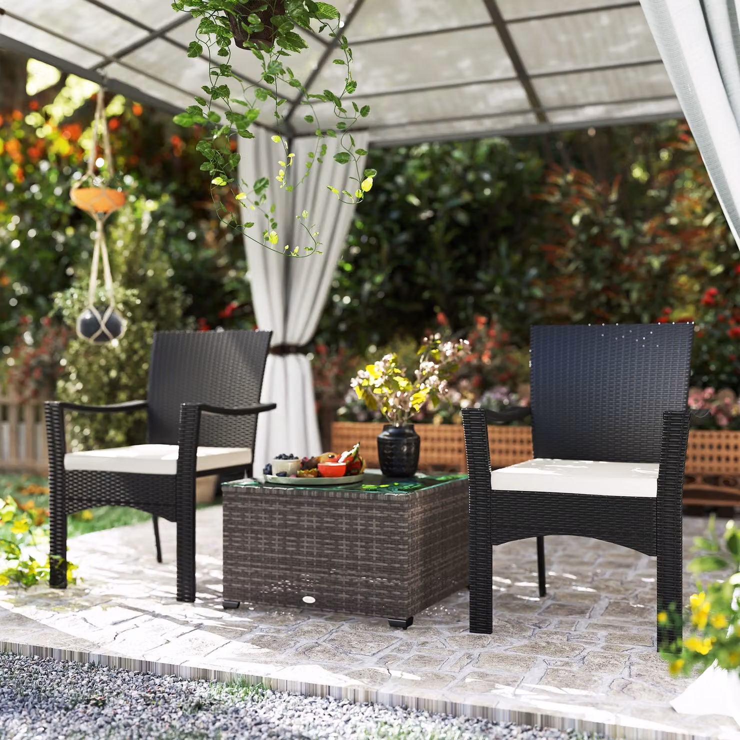Outsunny Black Rattan Garden Side Table with Glass Top, W/D/H: 62 x 62 x 38 cm – 6