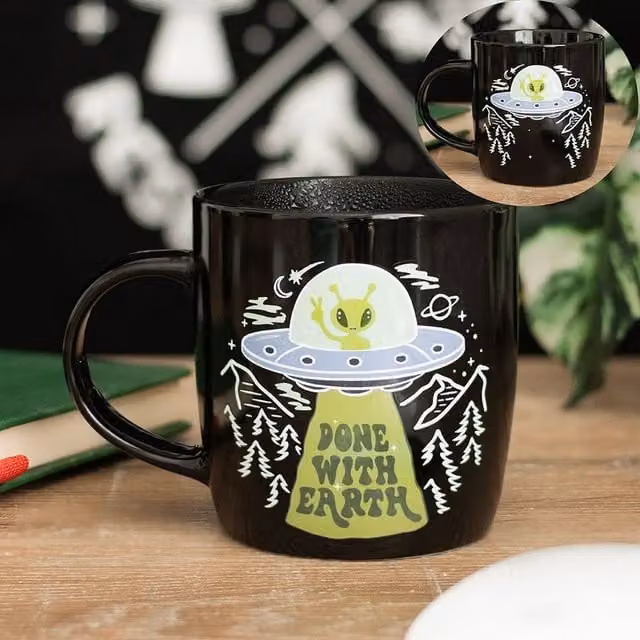 Uniqueful Heat Change UFO Ceramic Mug in Black, 1000ml – 1