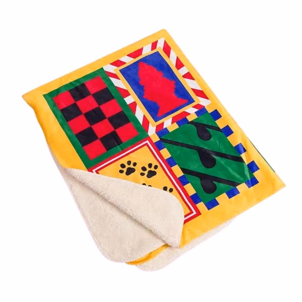 Labyrinth Sir Didymus & Ambrosius Multicolour Patchwork Fleece Blanket, W: 152 cm, D: 127 cm, H: 127 cm
