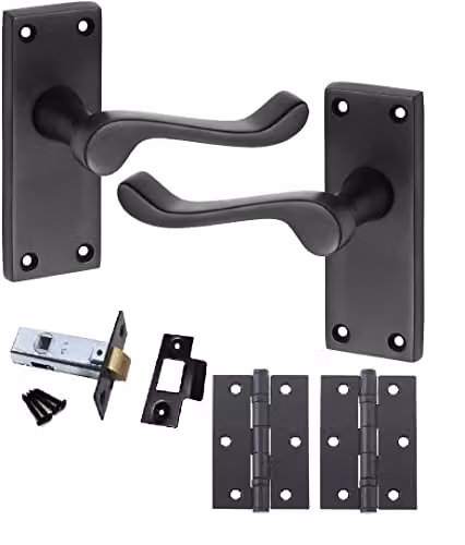 Golden Grace Victorian Scroll Door Latch Handles in Matt Black, 1 Set – 1