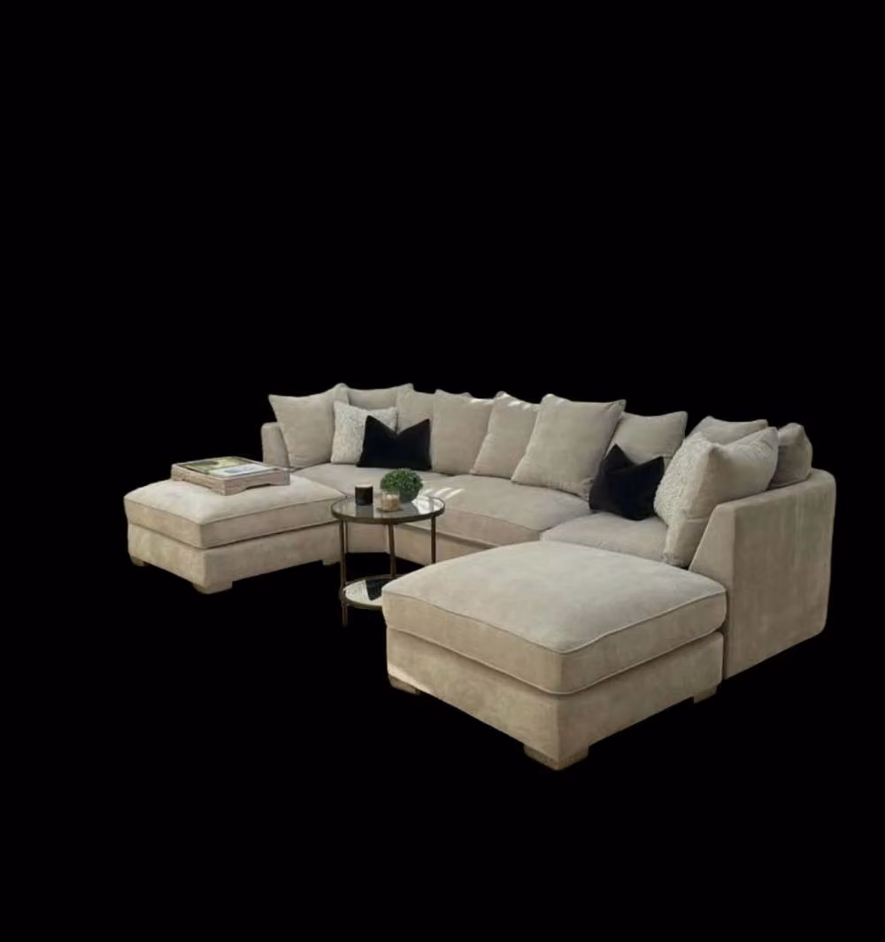 Home & Love Paris Bishop U Shape Cinema Corner Sofa in Beige with Scatter Cushions and Matching Ottoman – 2