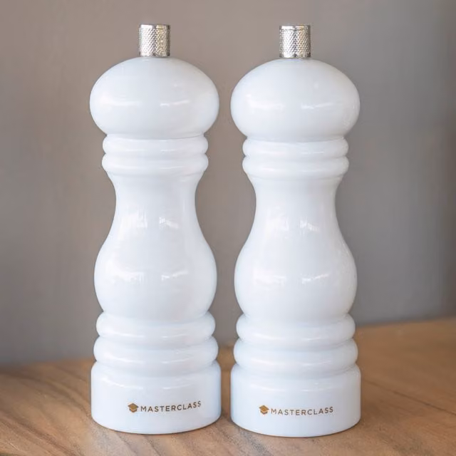 MasterClass Set of 2 White Ceramic Manual Capstan Salt or Pepper Mills with Interchangeable Caps