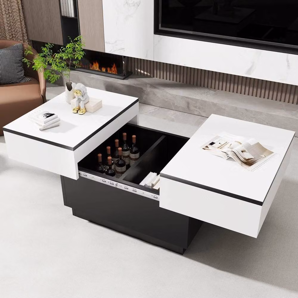 FORGEVIO Modern White Glossy LED Coffee Table with Extendable Lift Mechanism and Storage – 2