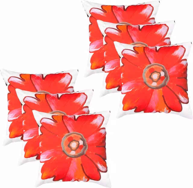 Gardenista Set of 6 Red Floral Printed Outdoor Scatter Cushions