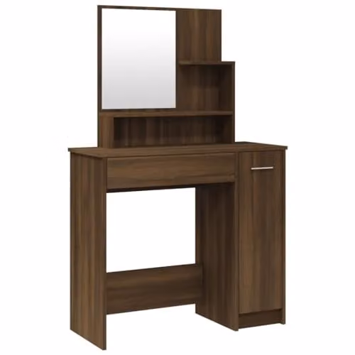 vidaXL Dressing Table with Mirror in Brown Oak, W: 86.5 cm, D: 35.0 cm, H: 136.0 cm