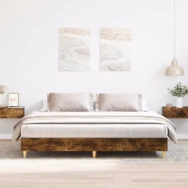 Berkfield Home Smoked Oak Bed Frame in Brown, Engineered Wood, 200 x 200 cm
