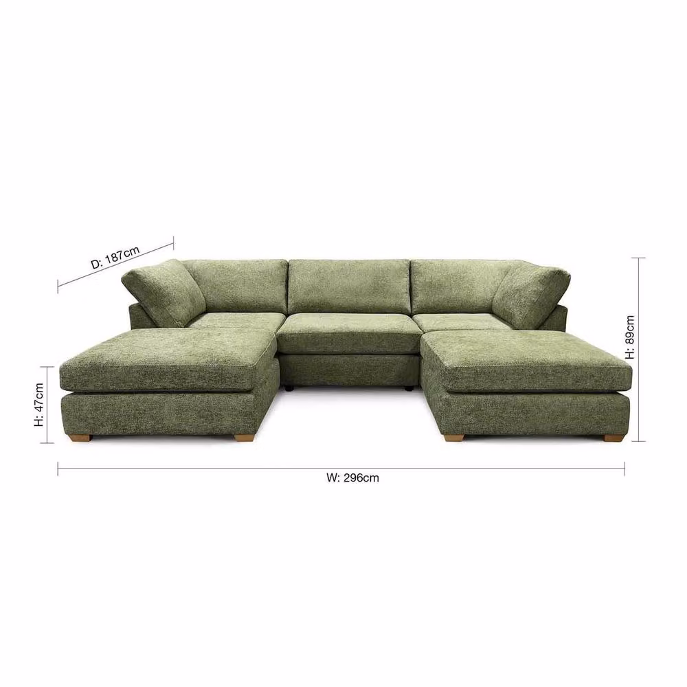 Furnishings For Less UK Kenzo U-Shaped 4-5 Seater Chenille Fabric Sofa in Olive Green – 3