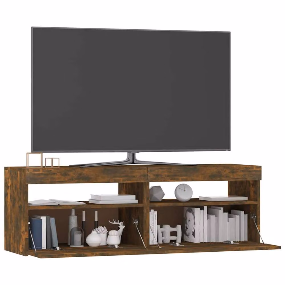 Berkfield Home TV Cabinet with LED Lights in Smoked Oak Brown, W/D/H: 120 x 35 x 40 cm – 3