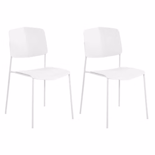 Core Products Academy Set of 2 Stackable White Plastic Dining Chairs with Black Metal Legs – 1