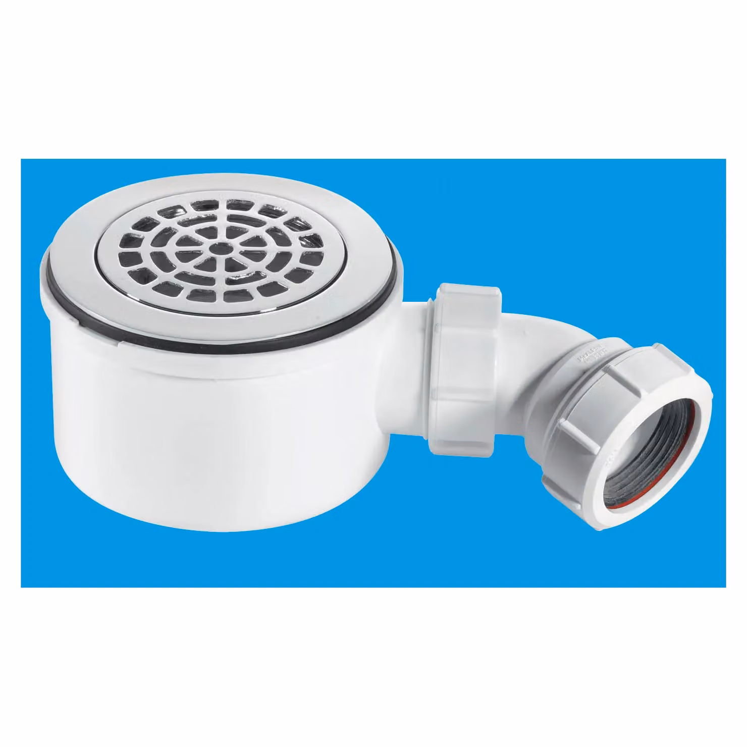 McAlpine Shallow Round Shower Trap in White with Chrome Finish, W: 90 mm, H: 70 mm, Outlet: 1.5 inch – 2