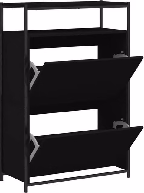 Berkfield Home Modern Black Shoe Cabinet with Tilting Compartments, W/D/H: 75 x 34 x 112 cm – 1