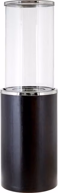 Orsina Modern Round Mango Wood and Glass Pillar Candle Holder in Black and Transparent
