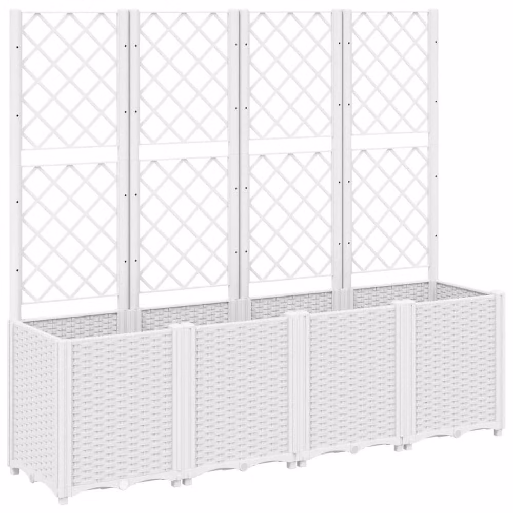 Berkfield Home Garden Planter with Trellis in White, W/D/H: 160 x 40 x 140 cm – 2