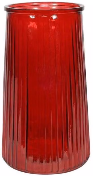 KDMD Red Ribbed Graduated Glass Vase, 2 Pack, Height: 21.5 cm