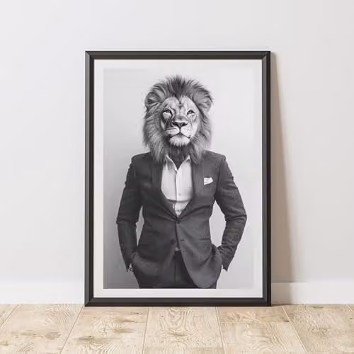 60 Second Makeover Lion Wearing A Suit Animal Print Paper Poster, A3