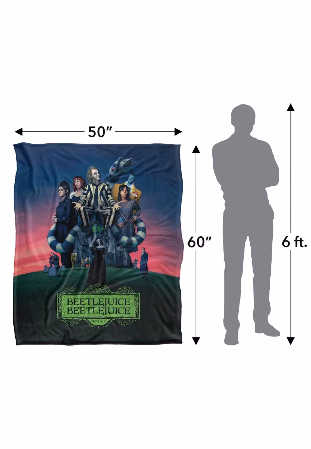 LOGOVISION Beetlejuice Gangs All Here Super Soft Microfibre Fleece Throw Blanket, White and Multicolour, W: 152 cm, D: 127 cm – 7