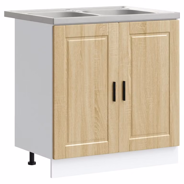 Berkfield Home Porto Sink Base Cabinet with Sink in Sonoma Oak and Beige, W/D/H: 80 x 46 x 84.5 cm