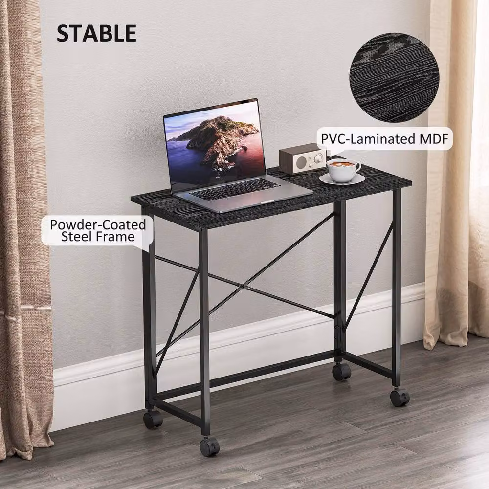 Rolipo Black Folding Computer Desk with Castors, 80 cm – 7