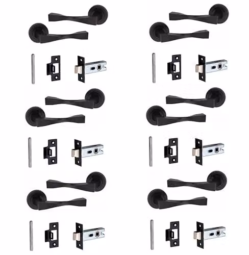 Golden Grace Astrid Twist Straight Door Handles with Latch, 6 Pairs, Matt Black – 1