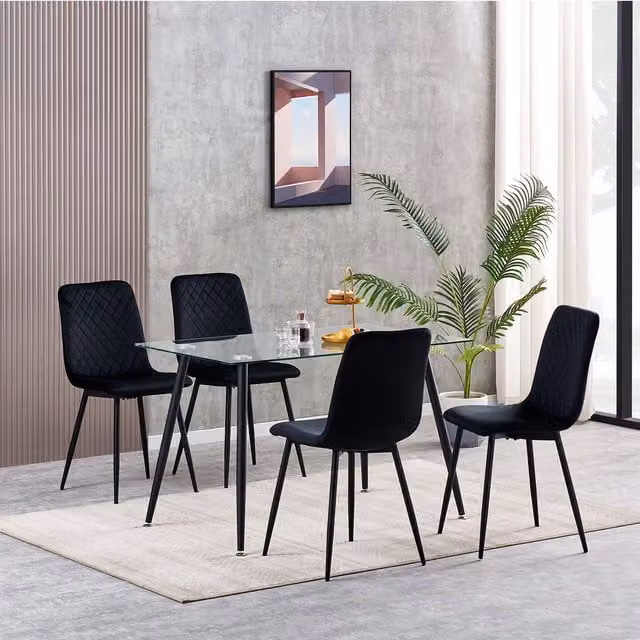 MCC Direct Lexi Set of 4 Black Velvet Fabric Upholstered Dining Chairs – 1