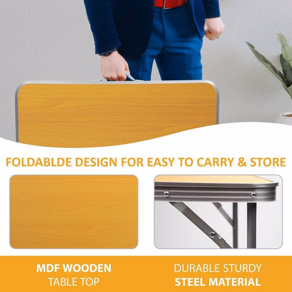 Kelvenix Camping Garden Party Trestle Dinner Table in Orange and Yellow, W/D/H: 100 x 60 x 70 cm – 2