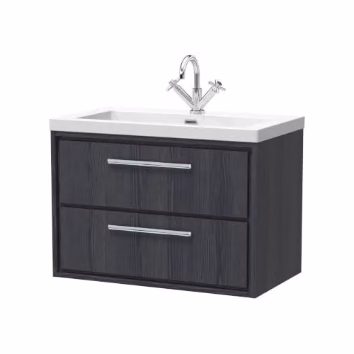 Balterley Longnor Wall Hung 2 Drawer Vanity Unit with Basin in Graphite Grey, W/D/H: 81.3 x 46.2 x 58.4 cm – 2