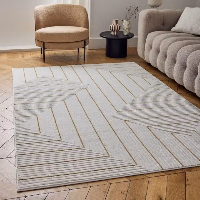 THE RUGS Carmel Modern Geometric Stain Resistant Area Rug, Gold, W: 120 cm x L: 170 cm – 1