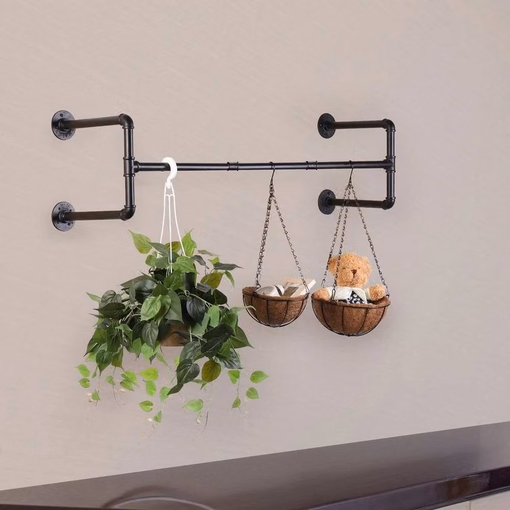 PAWNORA Industrial Metal Wardrobe Display Clothes Rail in Matt Black – 4