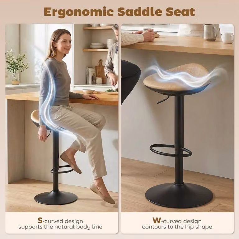 KORVIXA Set of 2 Brown PU Leather Modern Breakfast Bar Stools