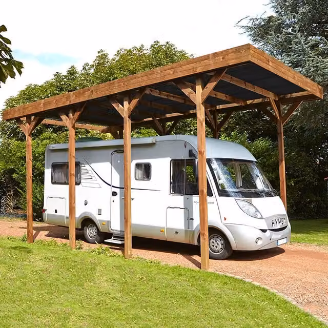 Cerland Brown Pent Carport for Motorhomes and Caravans with Bolt-down Adjustable Feet and Polycarbonate Roof