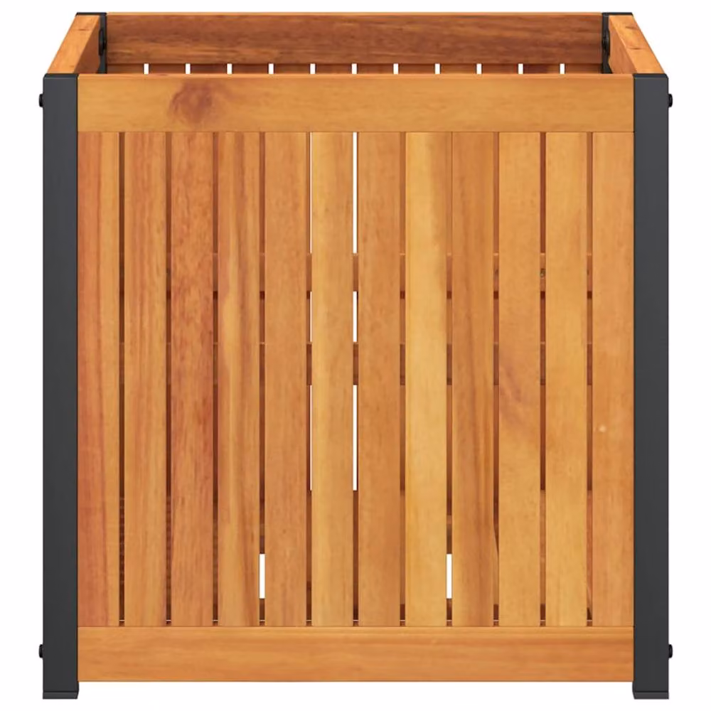Berkfield Home Decorative Garden Planter in Brown, Solid Wood and Steel, W/D/H: 45 x 45 x 44 cm – 3