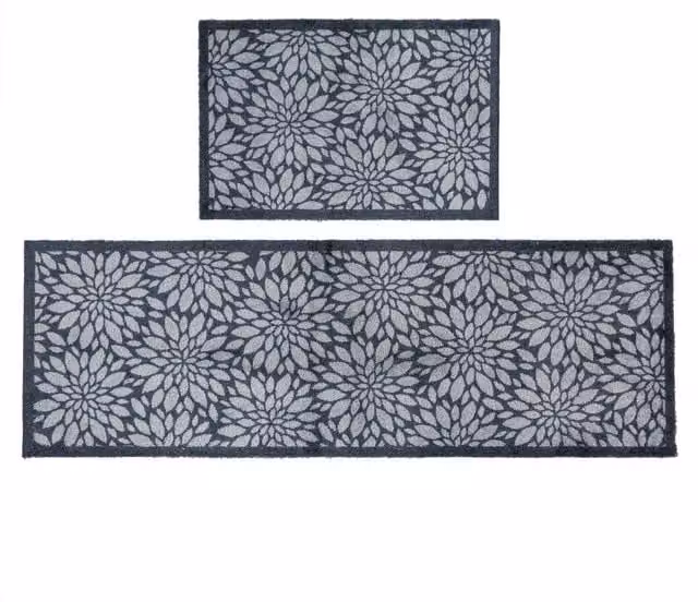 JVL Mega Doormat and Runner Set in Blue and Grey with Floral Design, W: 150 cm, D: 100 cm