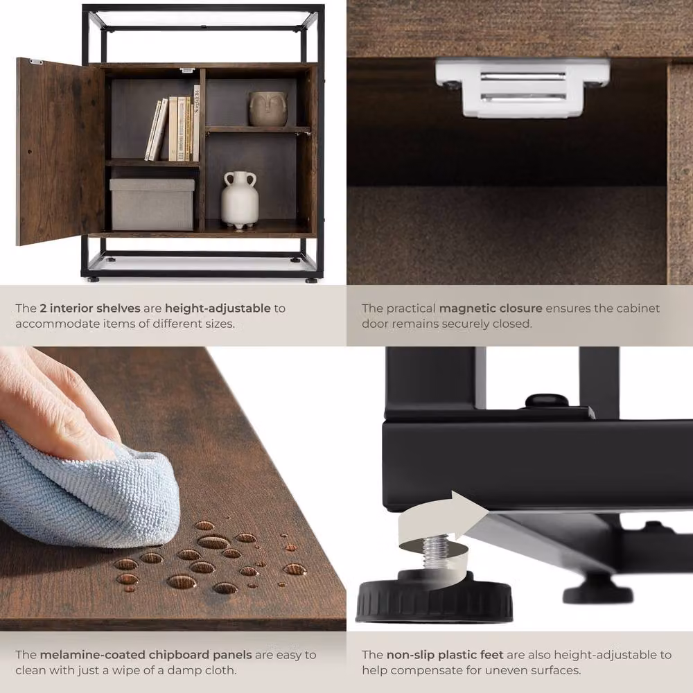 tectake Coventry Sideboard with Glass Tabletop and Open Shelves in Brown and Black – 5