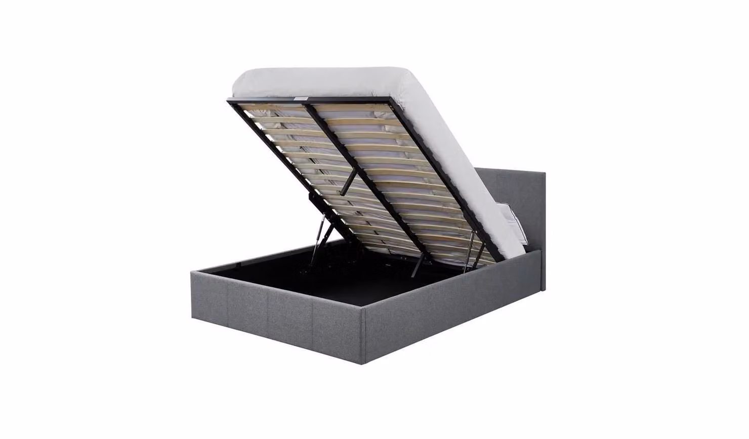 Heathdon Double End Lift Ottoman Bed in Grey Upholstered Fabric, W/D/H: 140 x 200 x 42.5 cm