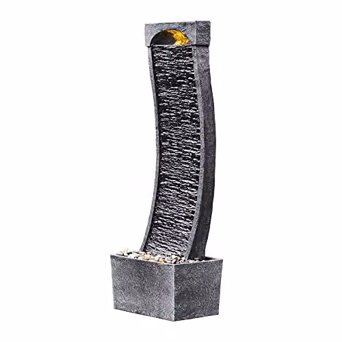 Teamson Home Grey Modern Cascade Water Feature with LED Lights and Pump – 1