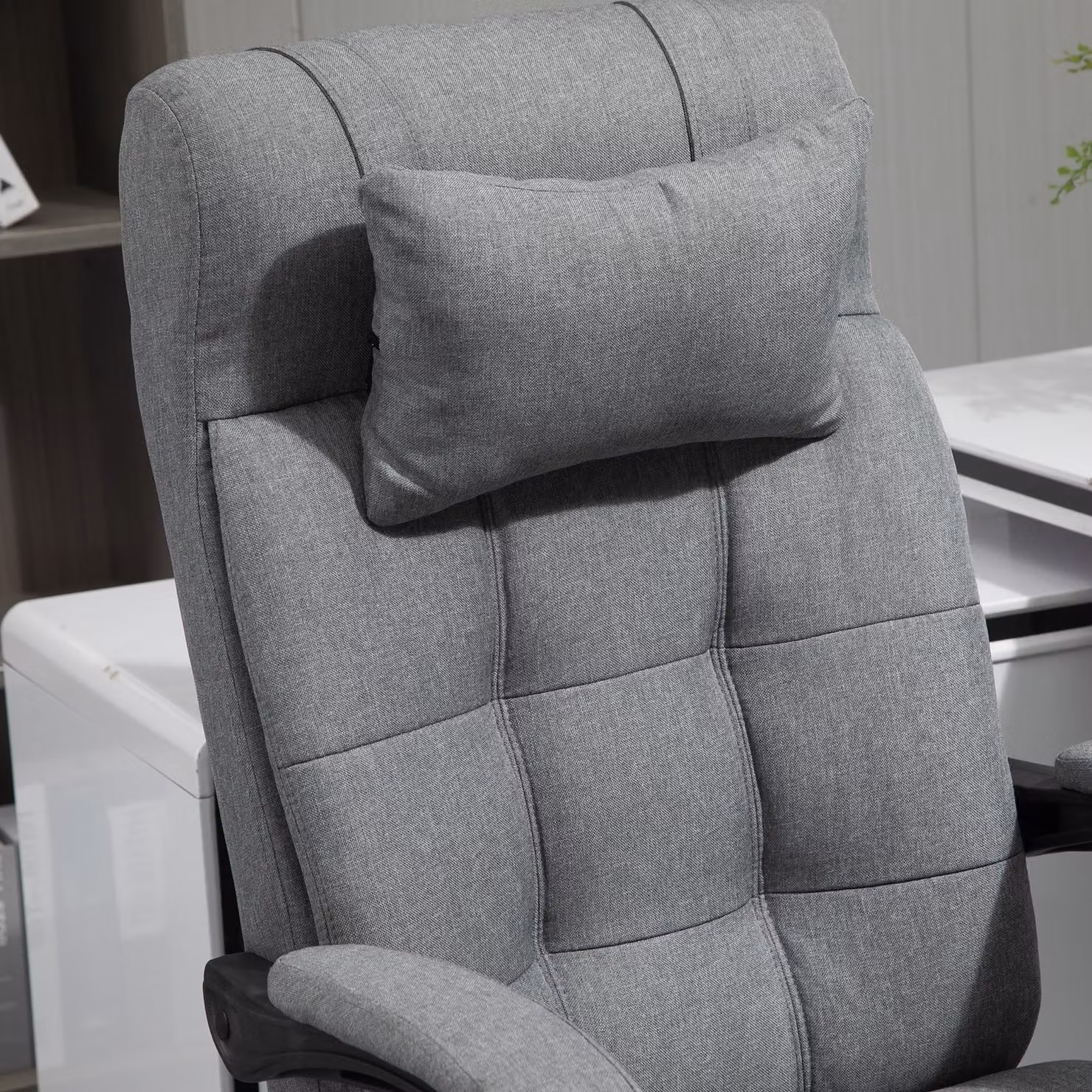 Vinsetto Ergonomic High-Back Office Chair with Adjustable Headrest, Footrest and Movable Wheels, Cat Scratch Resistant, Light Grey – 5