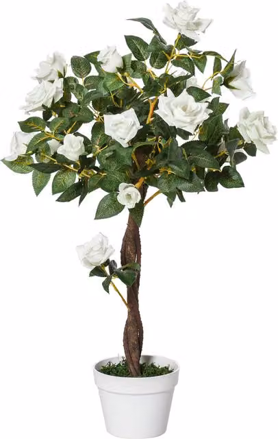 Outsunny Artificial Rose Tree with 21 White Flowers in a Green Pot, Height: 90 cm