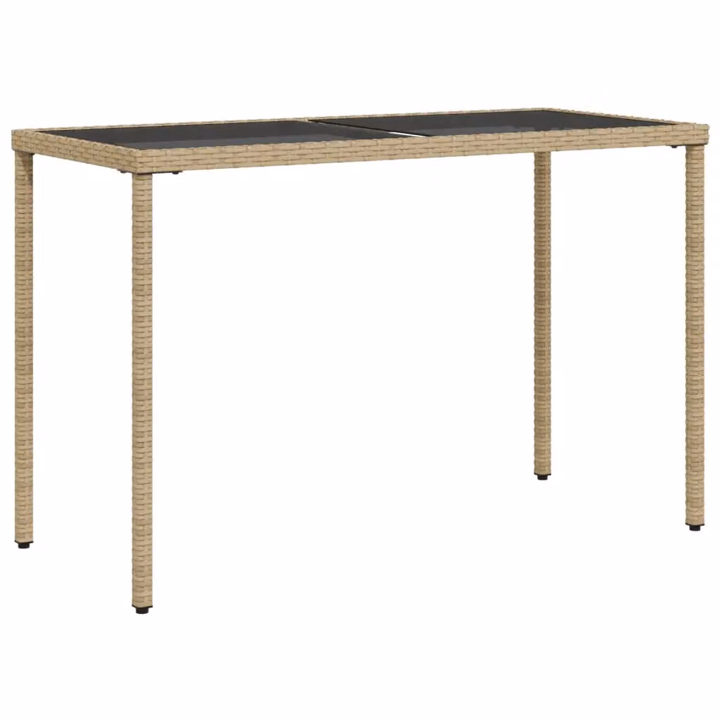 Berkfield Home Modern Poly Rattan Garden Table with Glass Top, Beige, W/D/H: 115 x 54 x 74 cm – 2