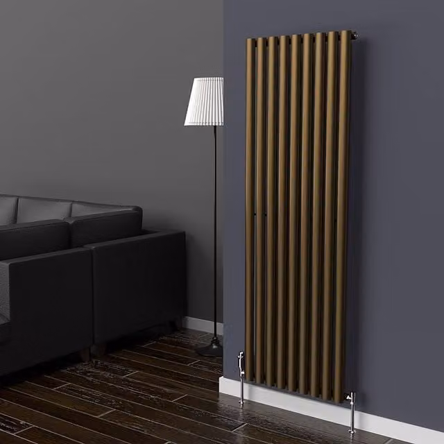 Lux Heat Oval Vertical Radiator in Antique Brass, H: 160 cm x W: 54 cm