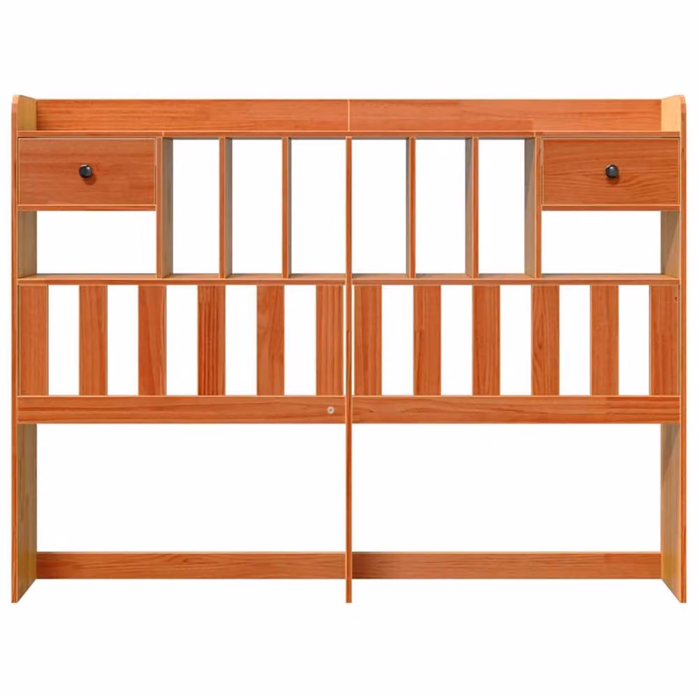 Berkfield Home Rustic Solid Wood Pine Headboard with Integrated Nightstands and Shelf, Wax Brown, 160 cm – 3