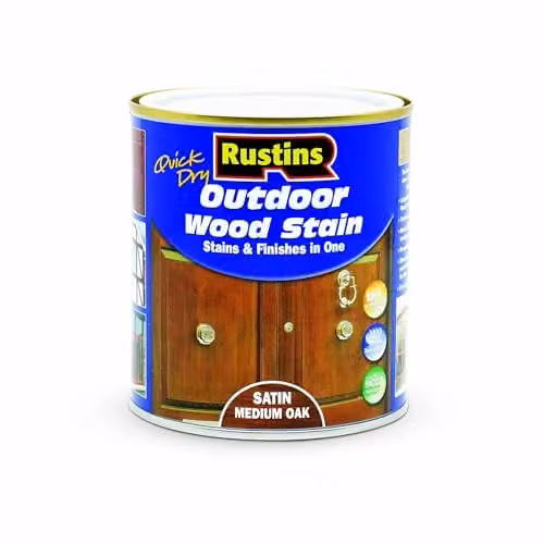 Rustins Quick Dry Exterior Wood Stain Satin Oak Brown 500ml