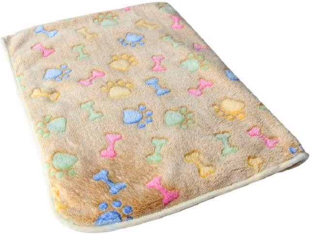 KDMD Warm Pet Mat with Bone Print in Brown, Fleece Soft Blanket, W: 76 cm, D: 52 cm