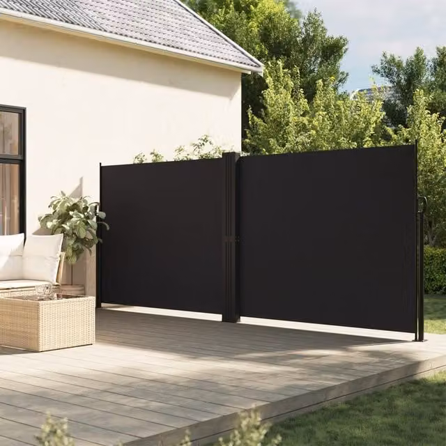 Berkfield Home Retractable Side Awning in Black, Manual Pull Polyester and Metal Construction, W/H: 1200 x 160 cm – 1