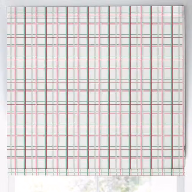 Laura Ashley Burford Check Made to Measure Blackout Roman Blind in Pink and Multicolour