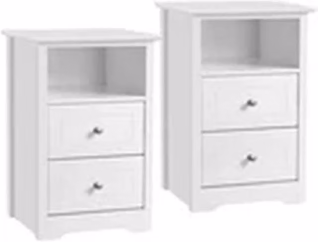 EONLION Set of 2 White Minimalist Nightstands with Drawers and Storage Cabinet