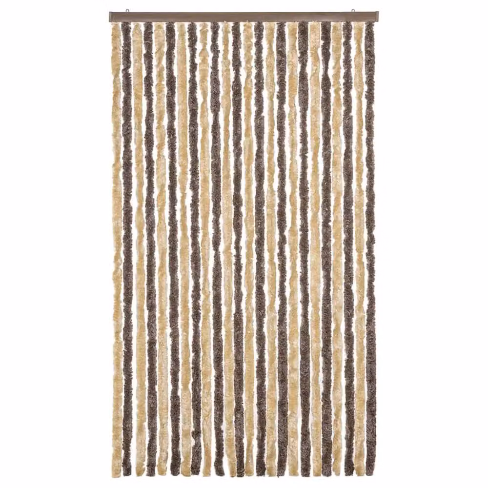 Berkfield Home Chenille Fly Curtain in Dark Brown and Beige, W: 100 cm, H: 220 cm – 3