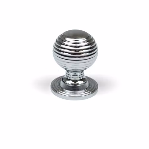 Handle & Home Polished Chrome Solid Brass Beehive Reeded Round Knob, 28mm Diameter
